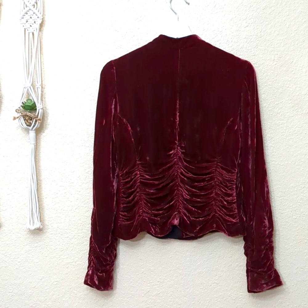 Free People Drippy Crushed Burnout Velvet Military Jacket Blazer Burgundy XS - Picture 8 of 16